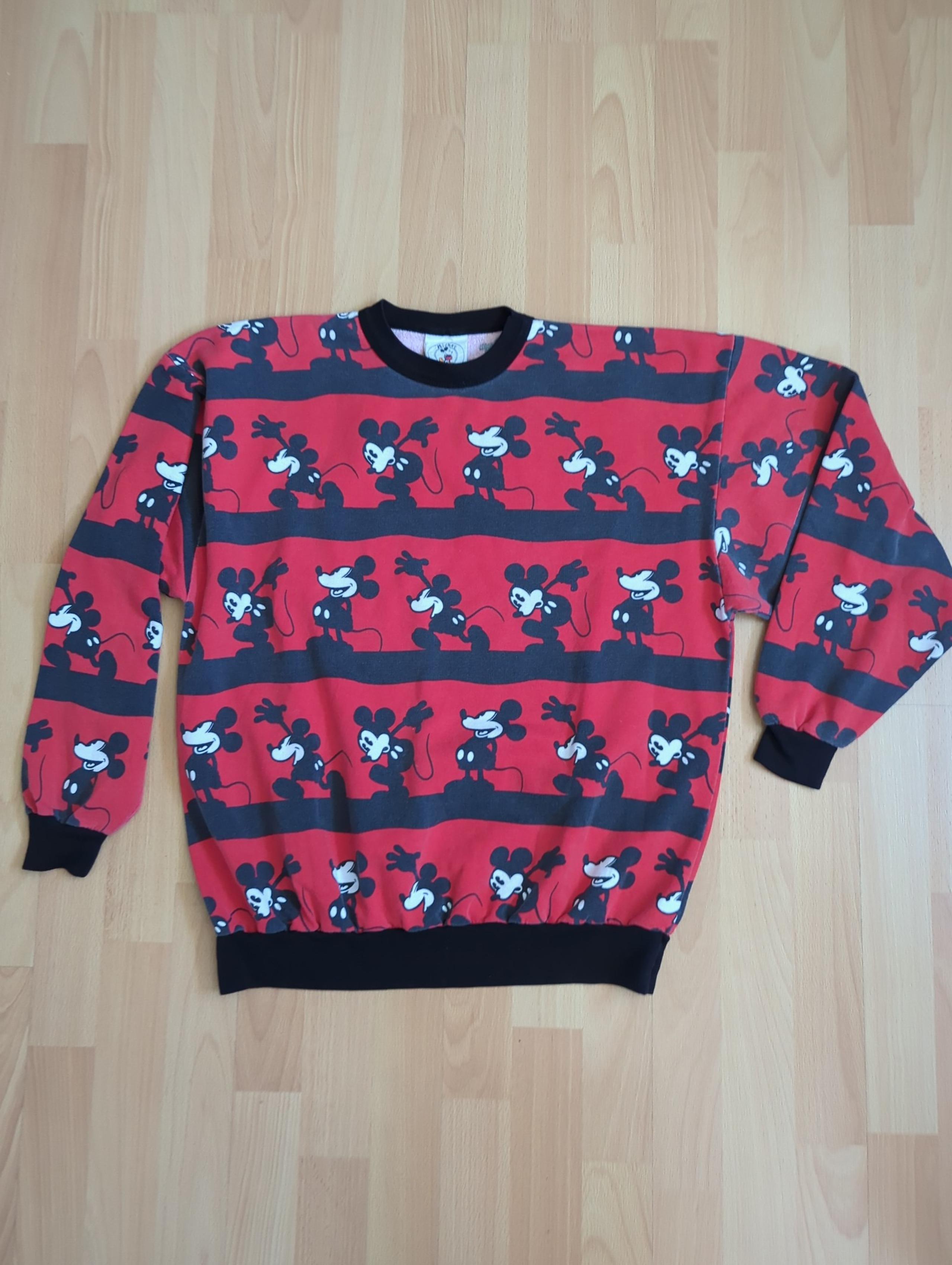 RARE Vintage Walt Disney Mickey & Co. Red and Black Stripe Crewneck Sweater