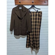 Vintage Act III Women's Brown 2 Piece Polyester 70's Plaid Pants Suit Size 14