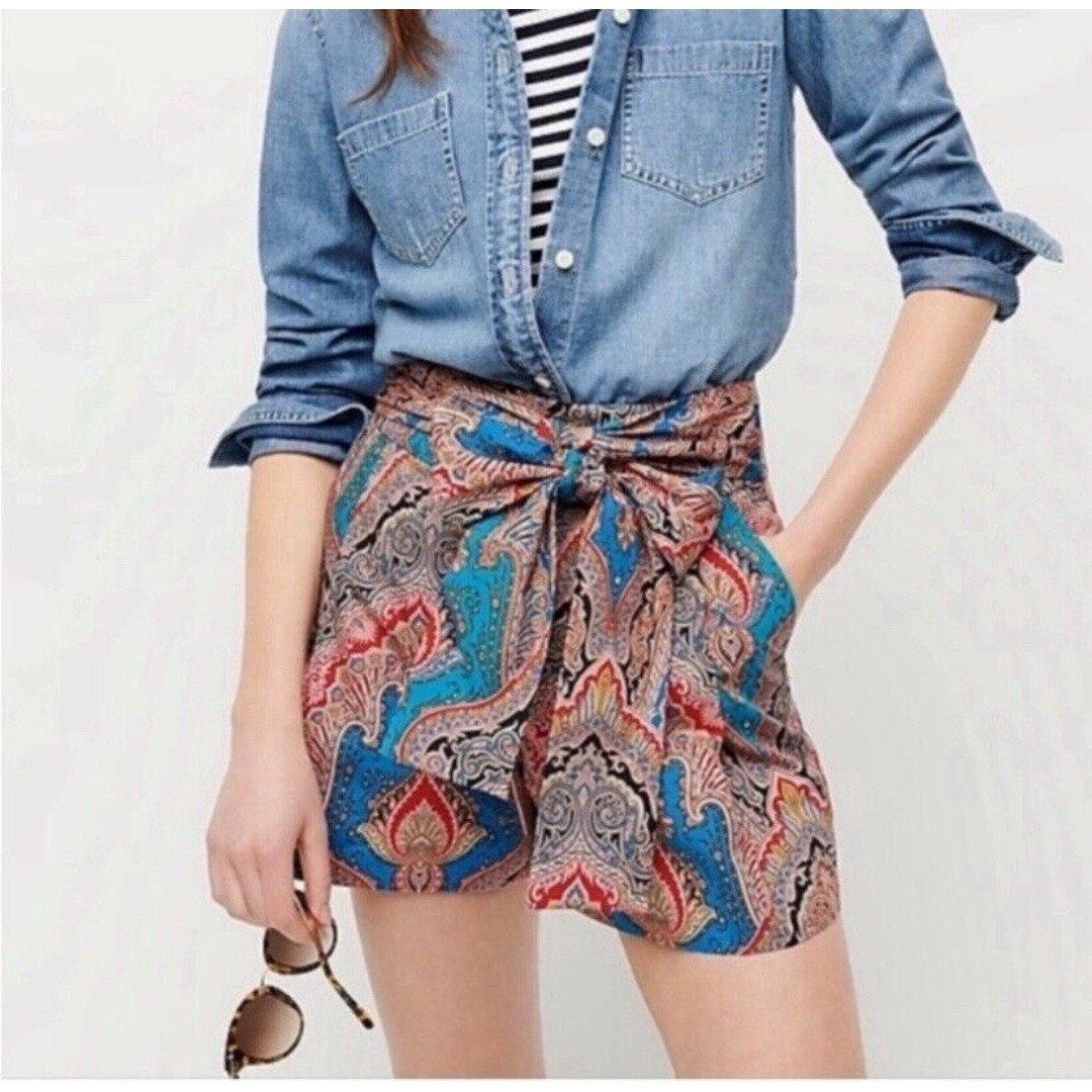 J Crew 98 Tie-Waist Short Skort Paisley Ratti Mediterranean Size 6 EUC