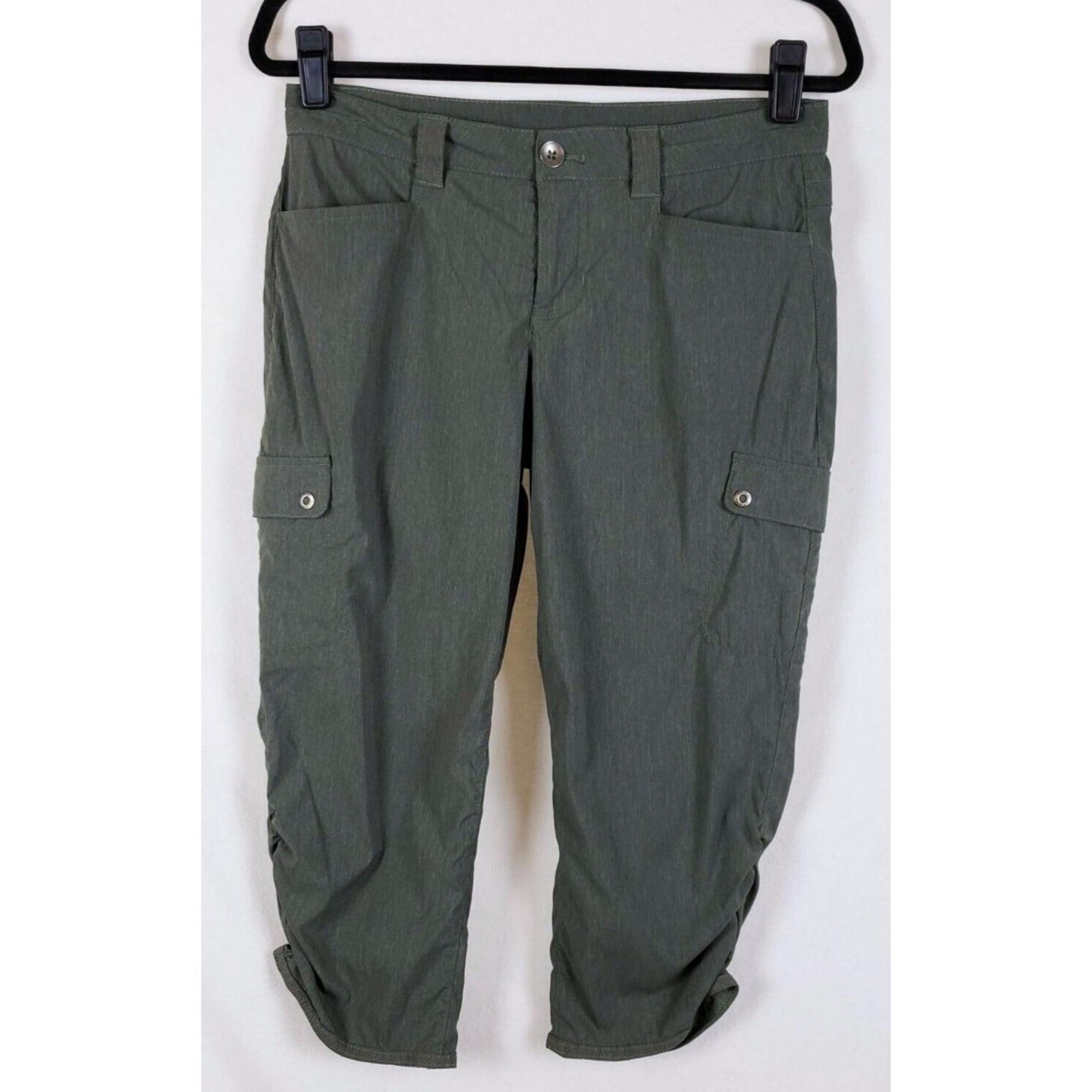 Eddie Bauer Travex Capri Pants Womens 2 Green Ruched Travel Commute Nylon-Blend