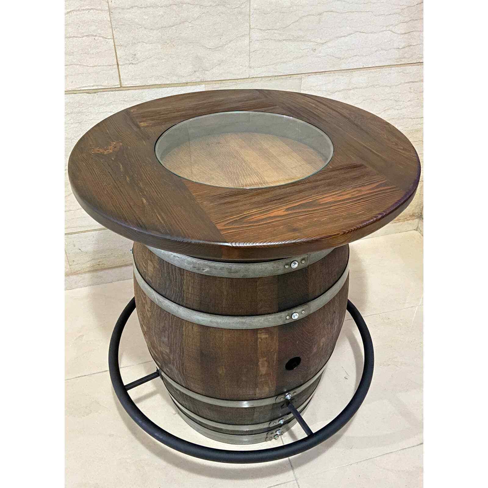 Round Wood-Glass Top (Top Only) (Wine Barrel Bar Top - Whiskey Barrel Bar Top)