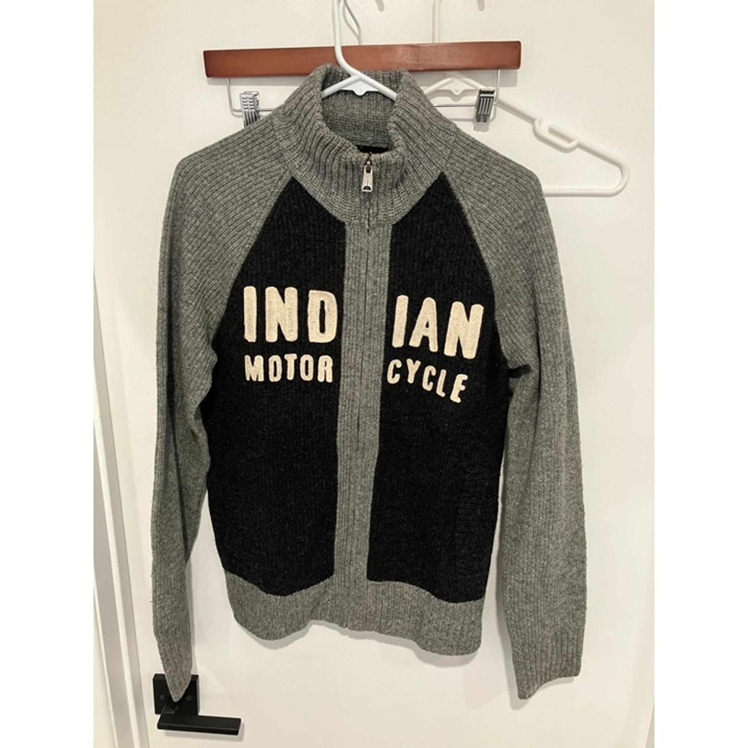Lucky Brand Indian Motorcycle Collab Wool Blend Full Zip Sweater, Gray, Small