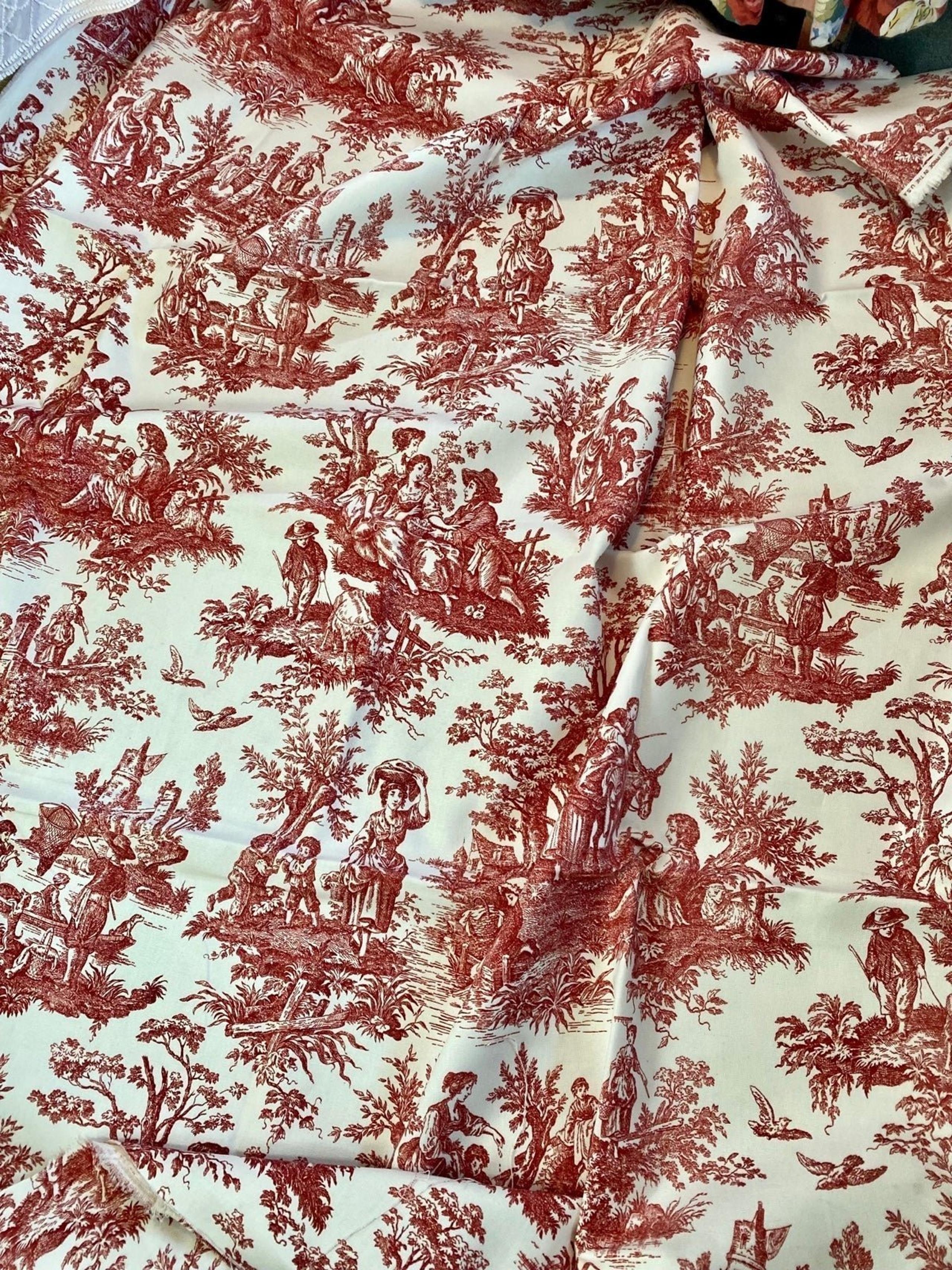 Vintage Waverly Red Toile Drapery Fabric 3.7 yards Country Life Weekend