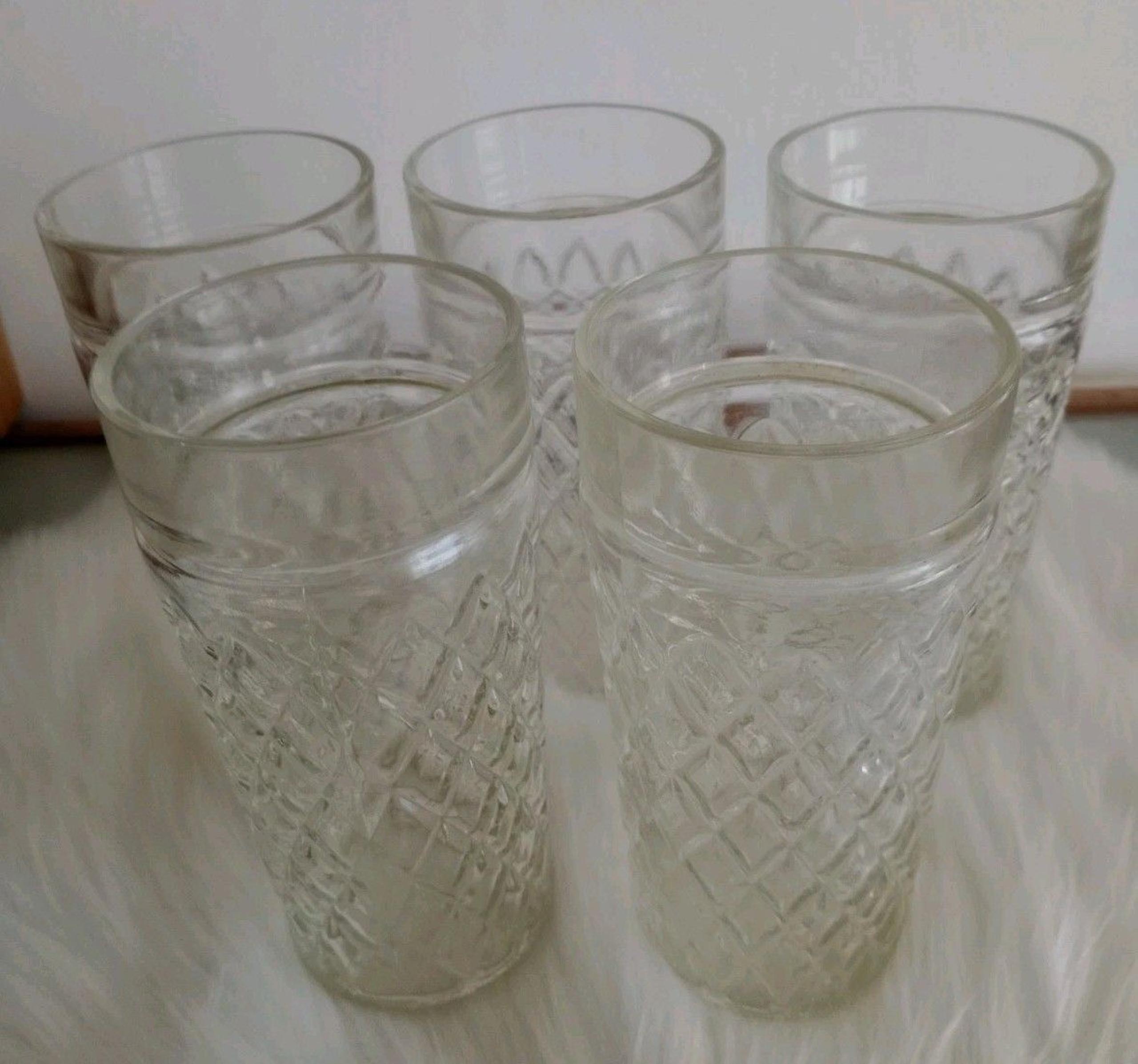 Set Of 5 VTG Anchor Hocking Quilted Diamond Iced Tea Glass Tumblers Coolers 6”