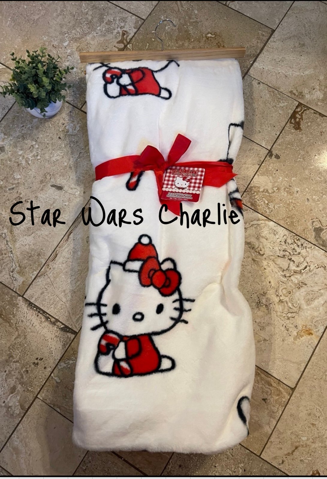 New Hello Kitty Christmas candy cane Throw Blanket