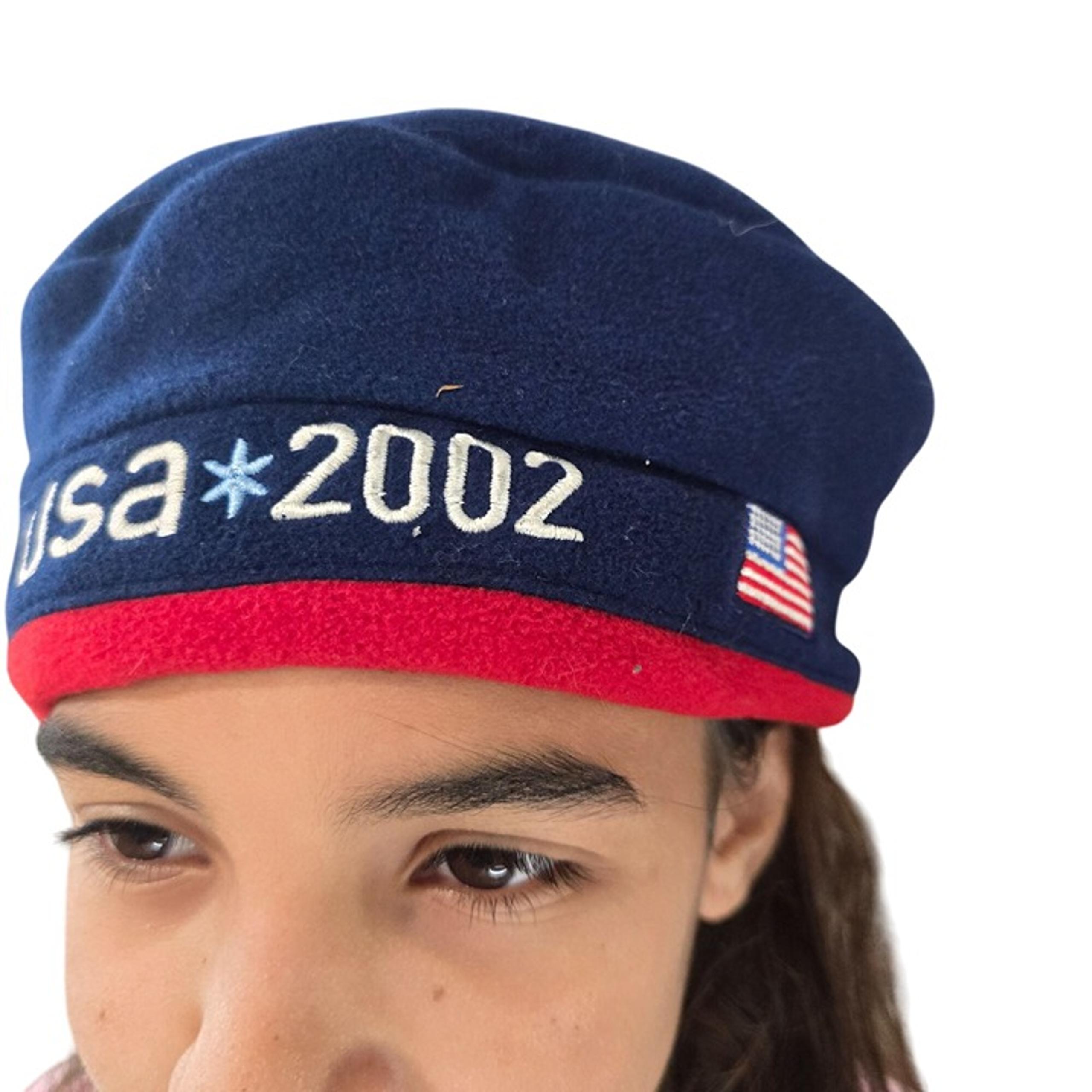 USA Roots 2002 U.S. Olympic Team Navy & Red Fleece Beanie Hat Adjustable Toggle
