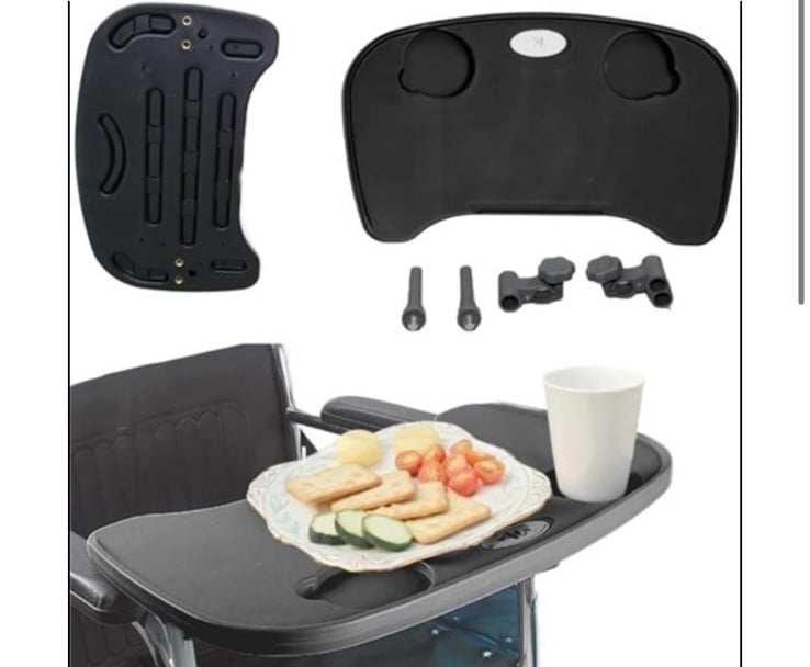 22in Wheelchair Tray w/ Cup Holders, Black