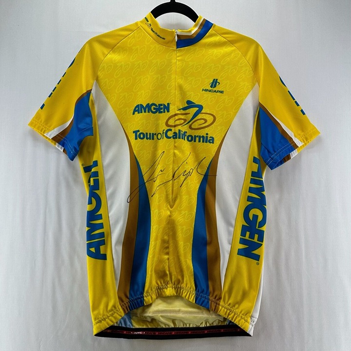 Amgen Tour of California Cycling Jersey Adult L Signed by Levi Leipheimer Yellow