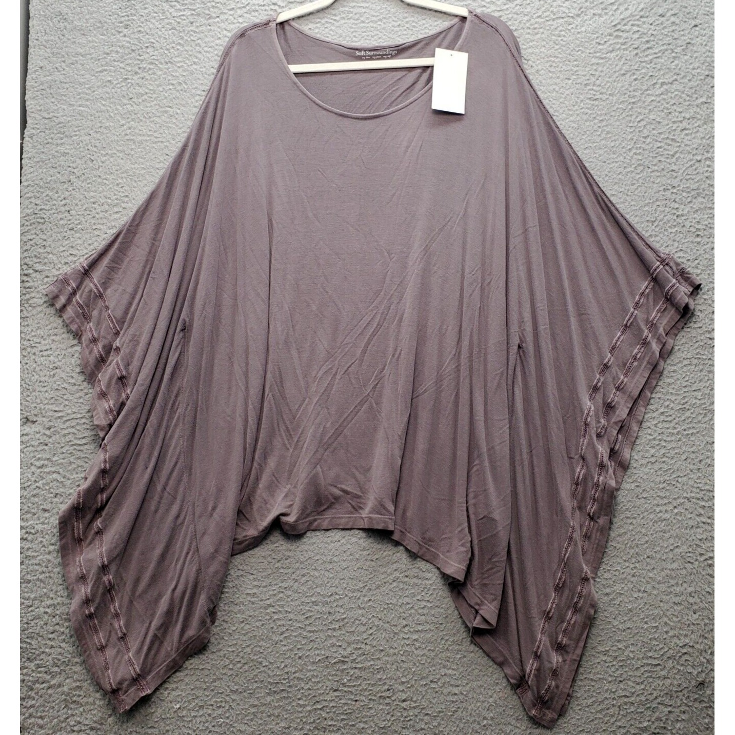 Soft Surroundings Poncho Top Womens One Size Purple Solid Viscose Shark Bite Hem