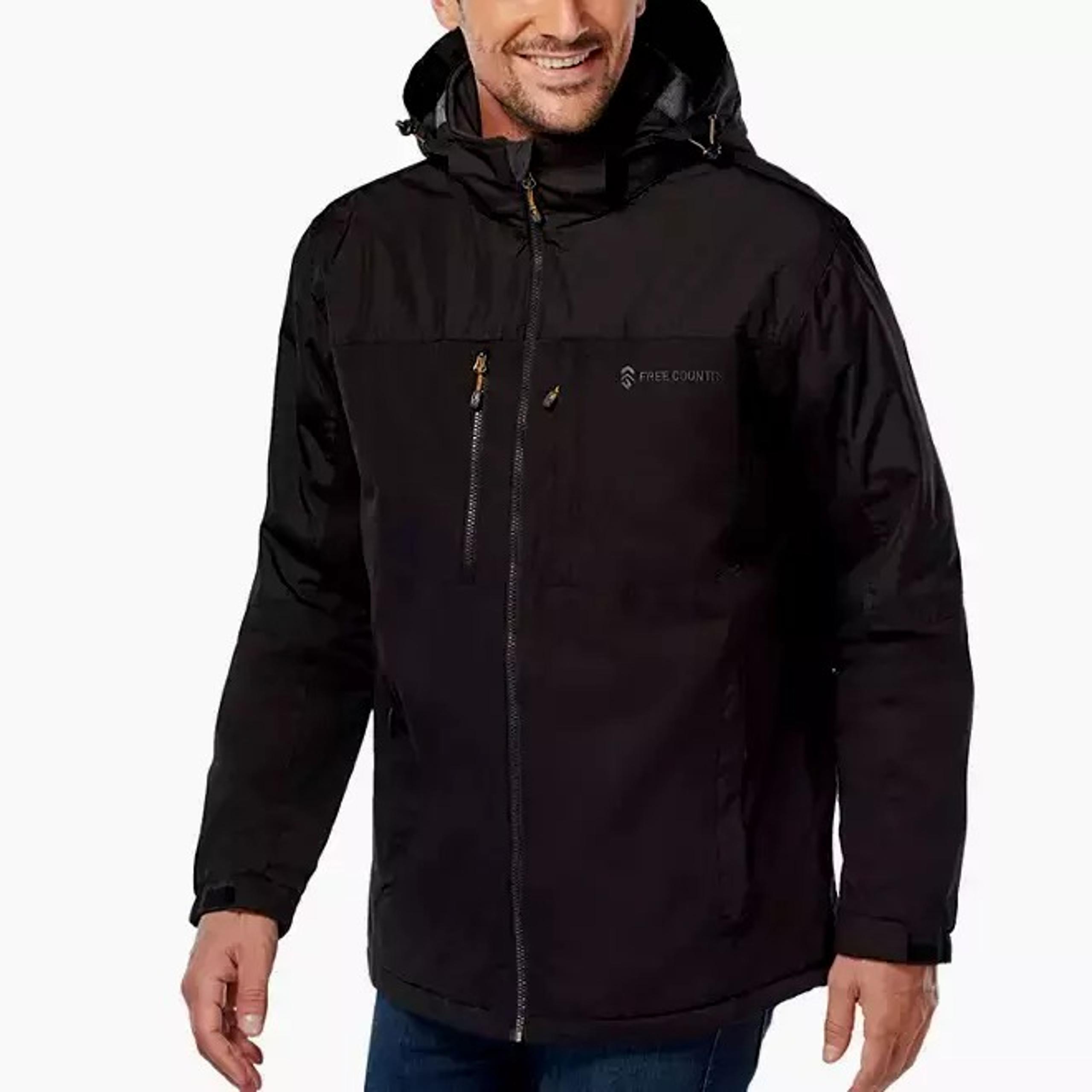 Free Country Men’s Appalachian Mid Weight Coat/Jacket Jet Black Zip Pockets M