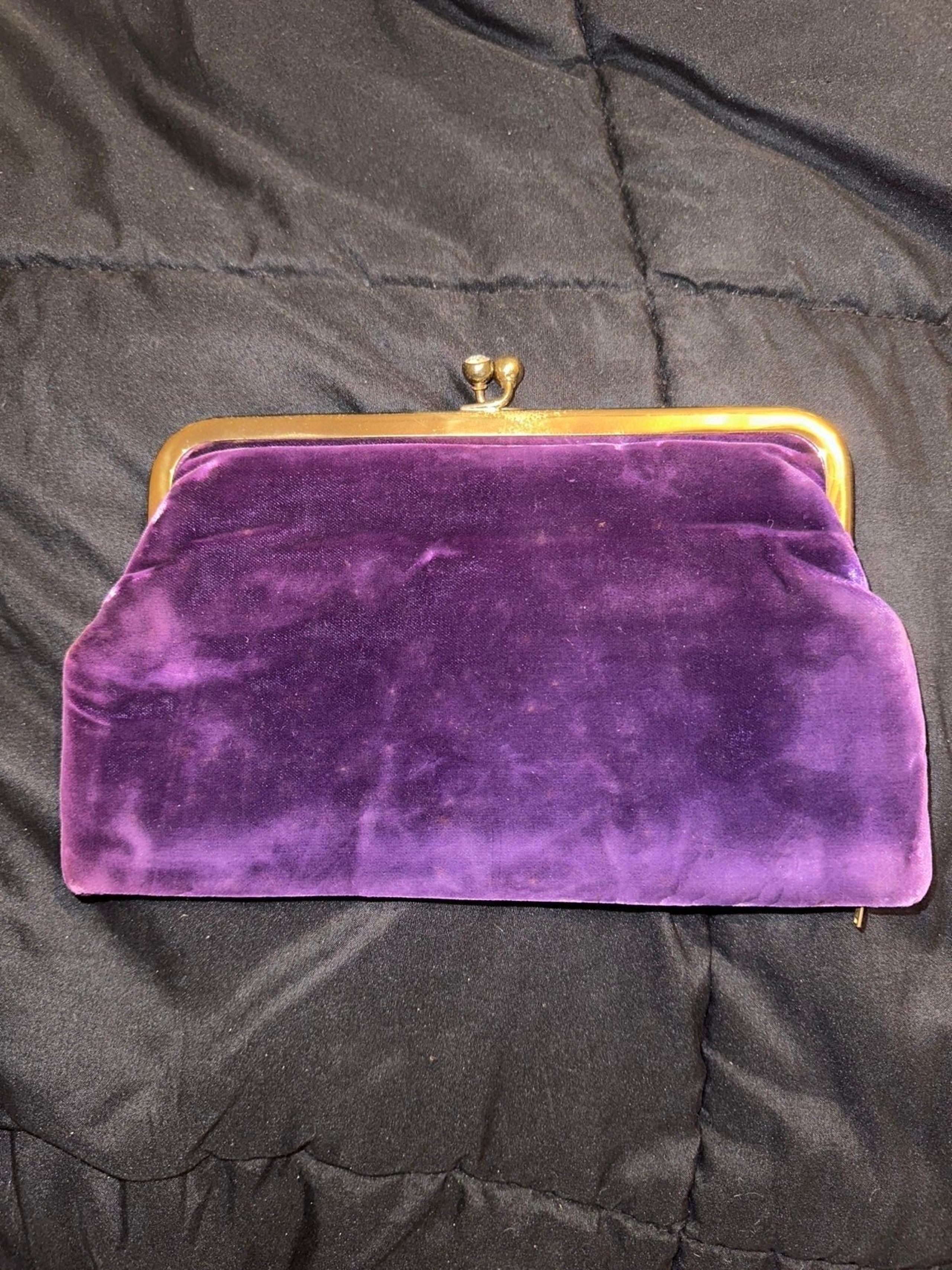 Vintage Koret Purple Velvet Clutch w/Coin Purse, Mirror & Hidden Pocket