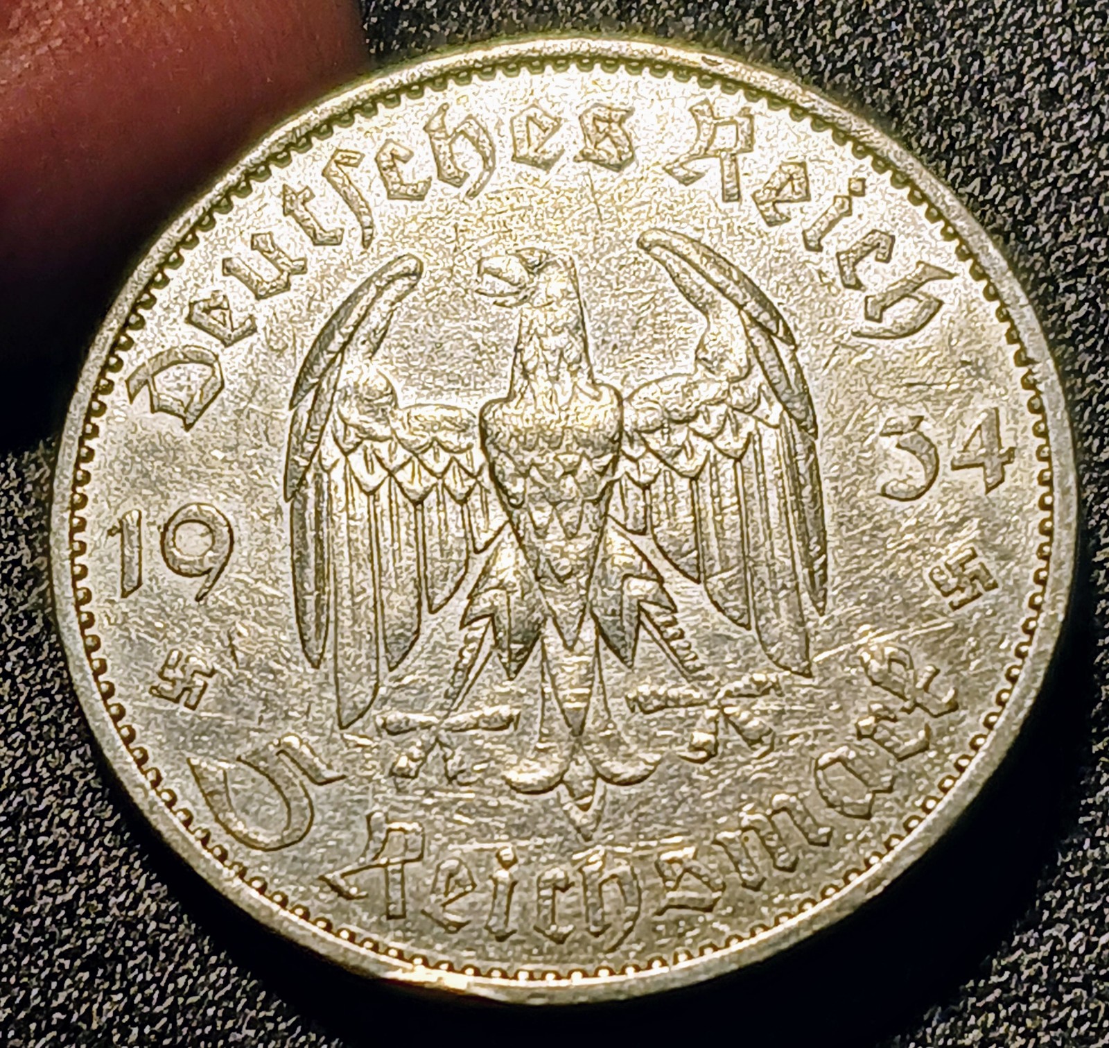 Old vintage Antique collectible SILVER 1934 5RM German Deutsches Reich SILVER