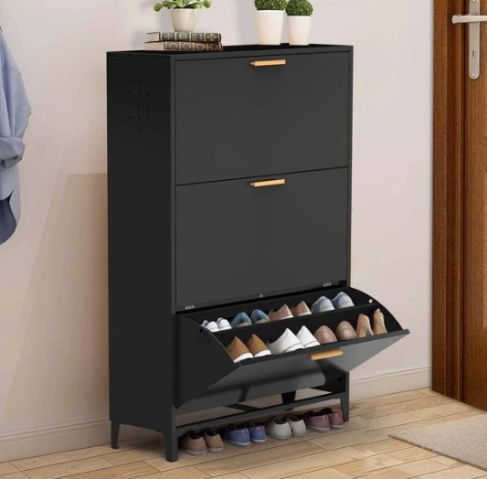 Shoe Cabinet for Entryway, Black Shoe Cabinet with 3 Flip Drawers Slim Shoe