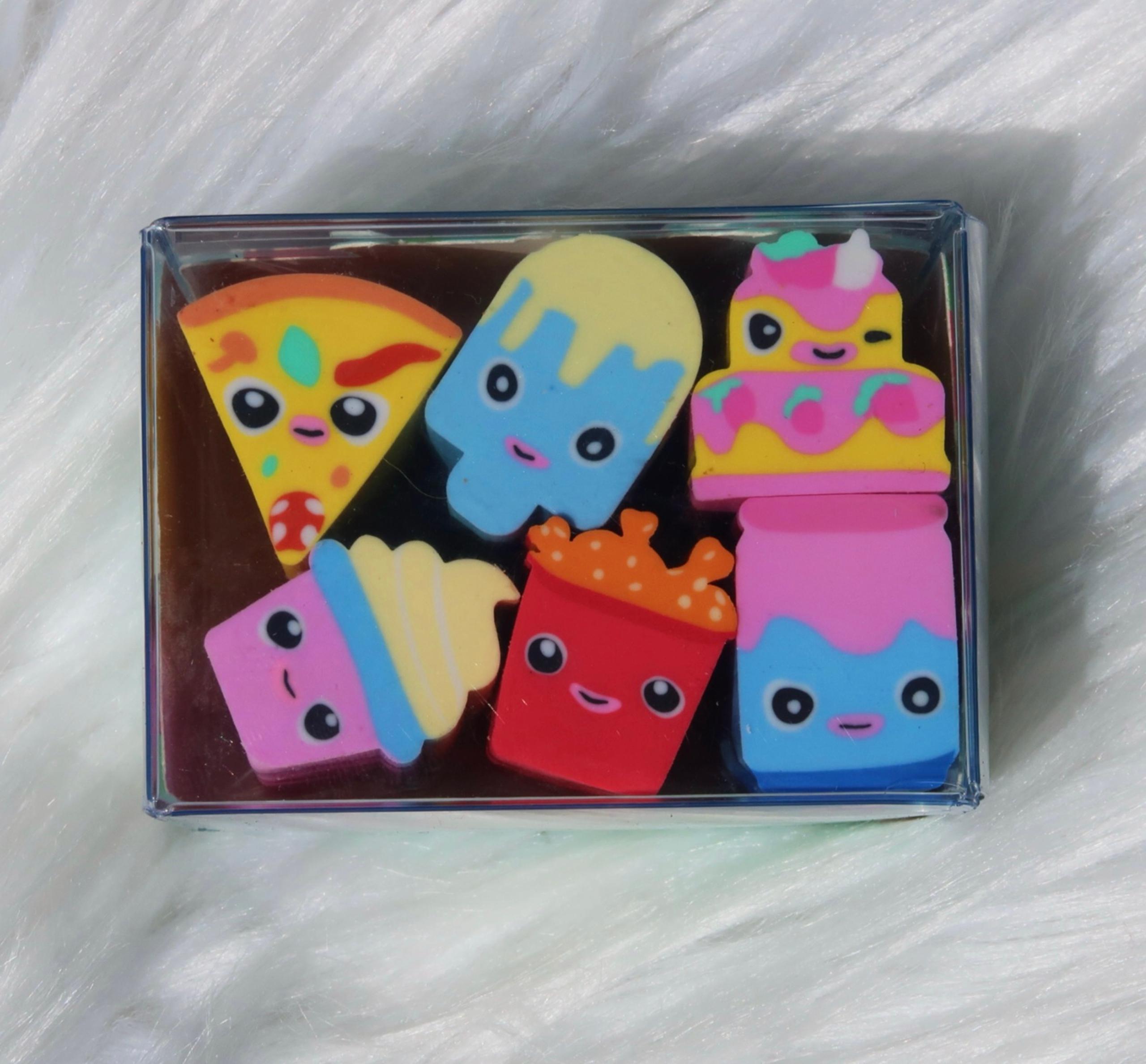 Chunky Kawaii Food Eraser Set Cute Sliceable School Erasers for Kids & Students