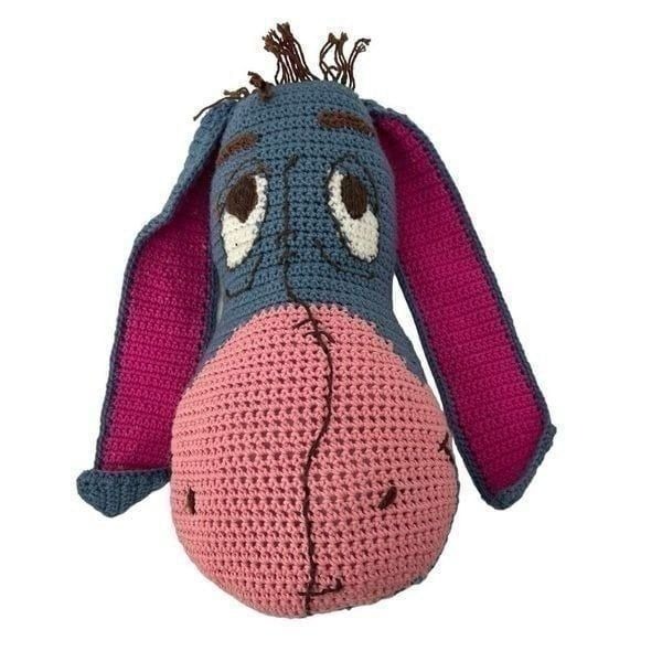 Vtg Large Handmade Crochet Knit Winnie The Pooh Eeyore Large Head Pillow