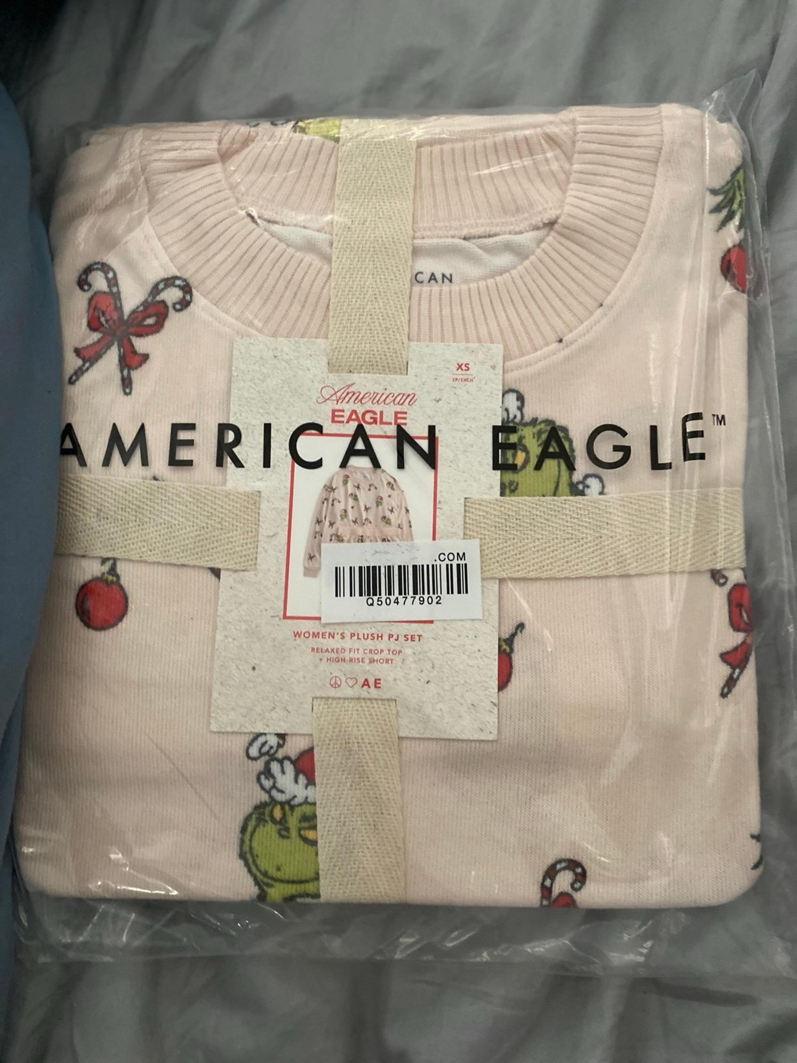 Ae American eagle plush pj set grinch candy cane women XS
