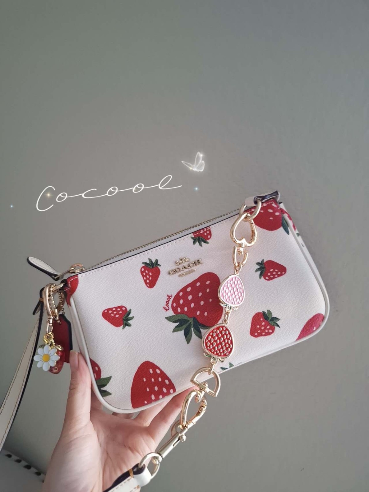 New Coach Nolita 19 With Wild Strawberry Print CH533 + Free Chain.