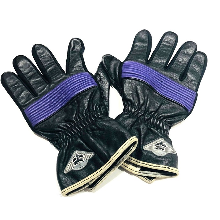 VTG Racing Gloves L XL Men's 12 MOTO-X-FOX Black Purple Leather BMX Biker