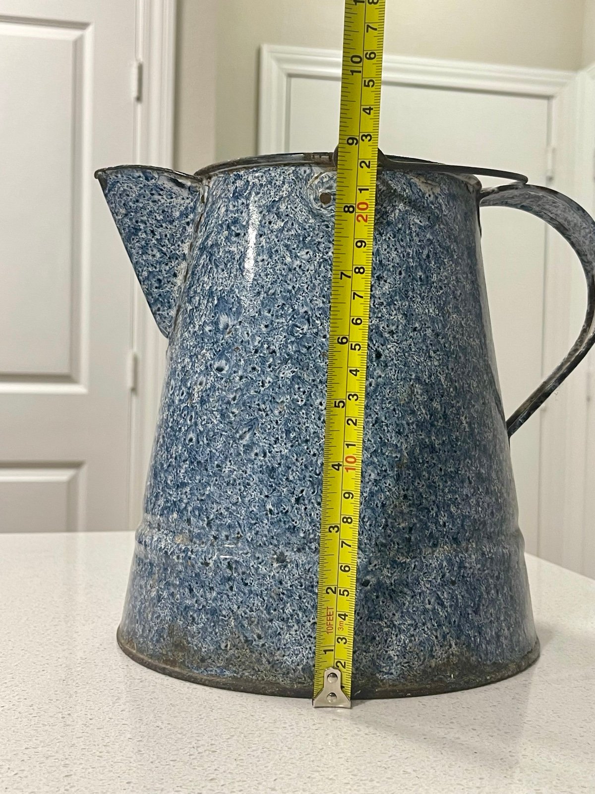 Vintage French Enamel Body Pitcher in Grey