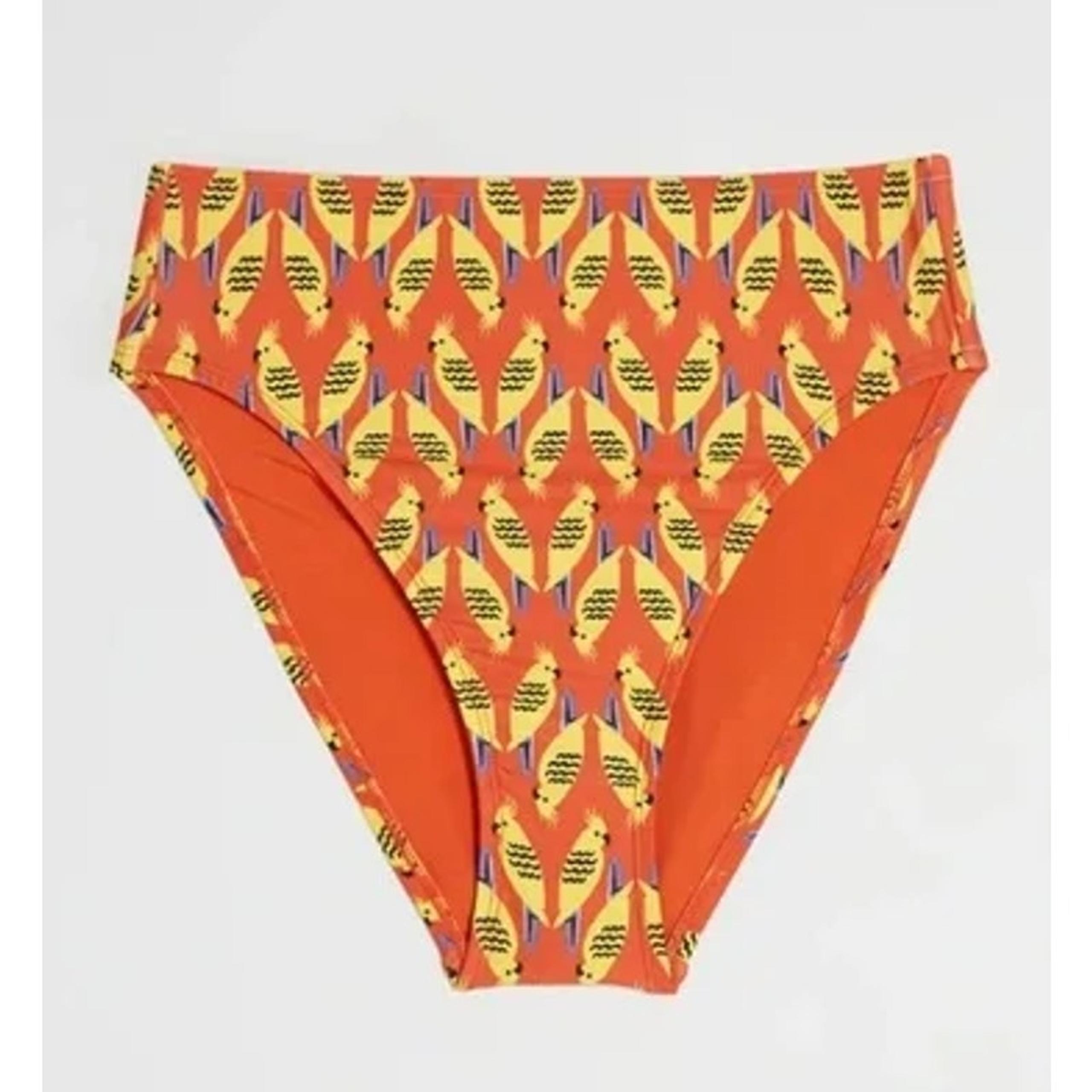 ModCloth XL Franky High Waisted Bikini Bottom Swimwear Orange Yellow Birds Print
