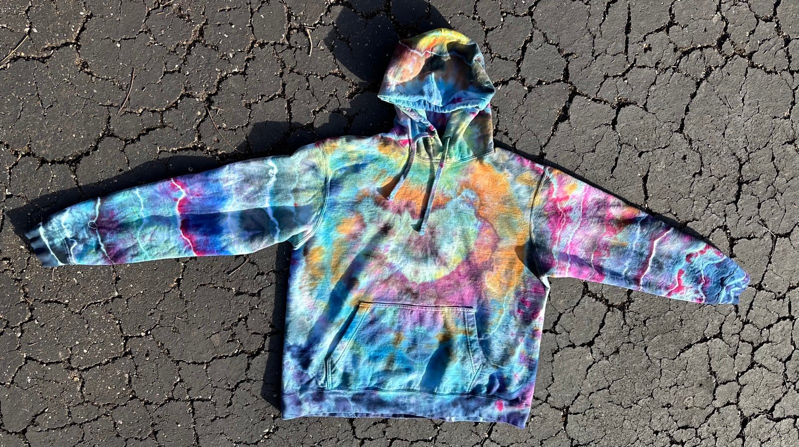 Adult LARGE tie dye ice dye hoodie hooded sweatshirt oversized