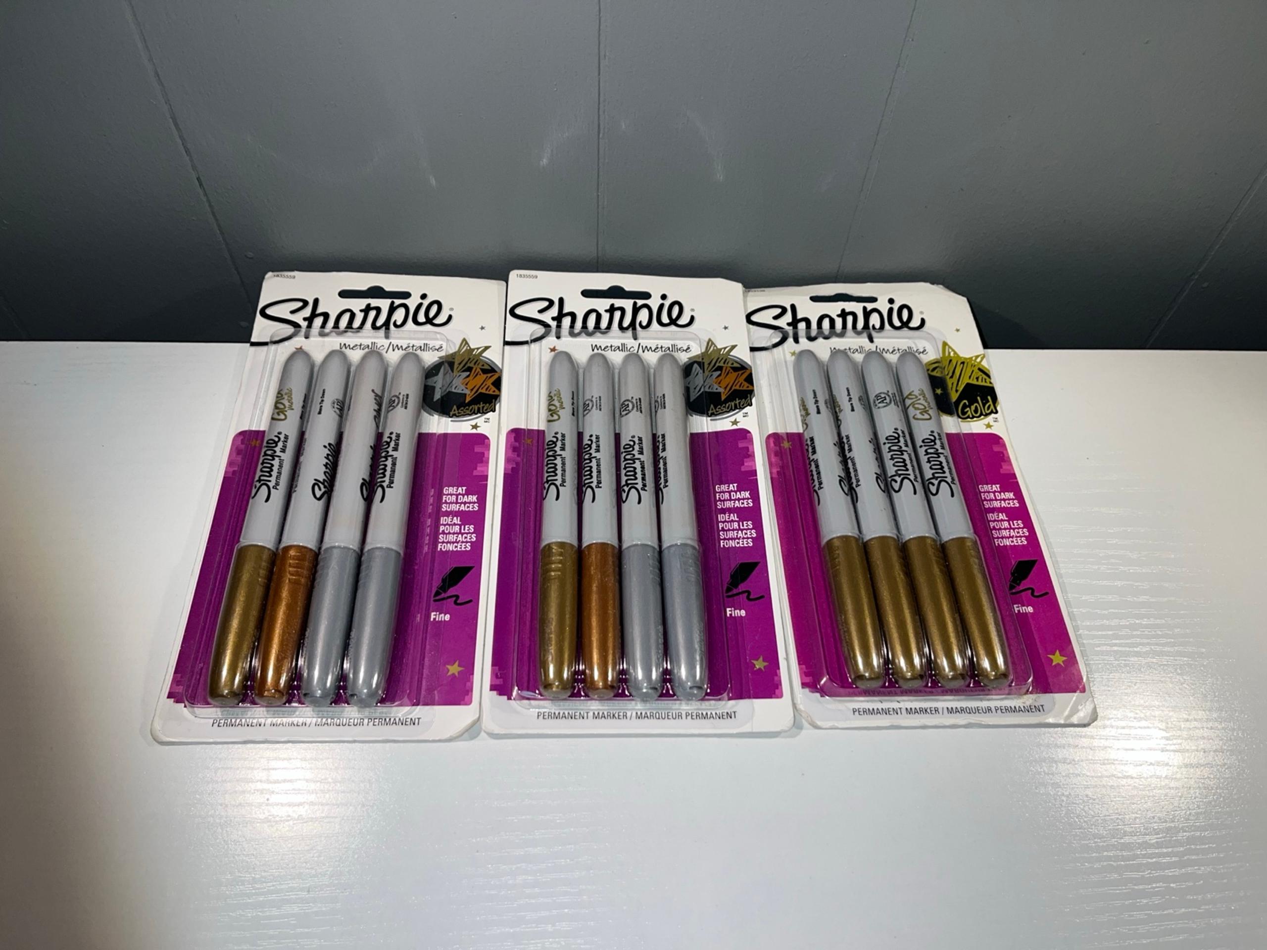 Sharpie Permanent Markers Metallic Fine Point 4 Pack Gold Silver Bronze.