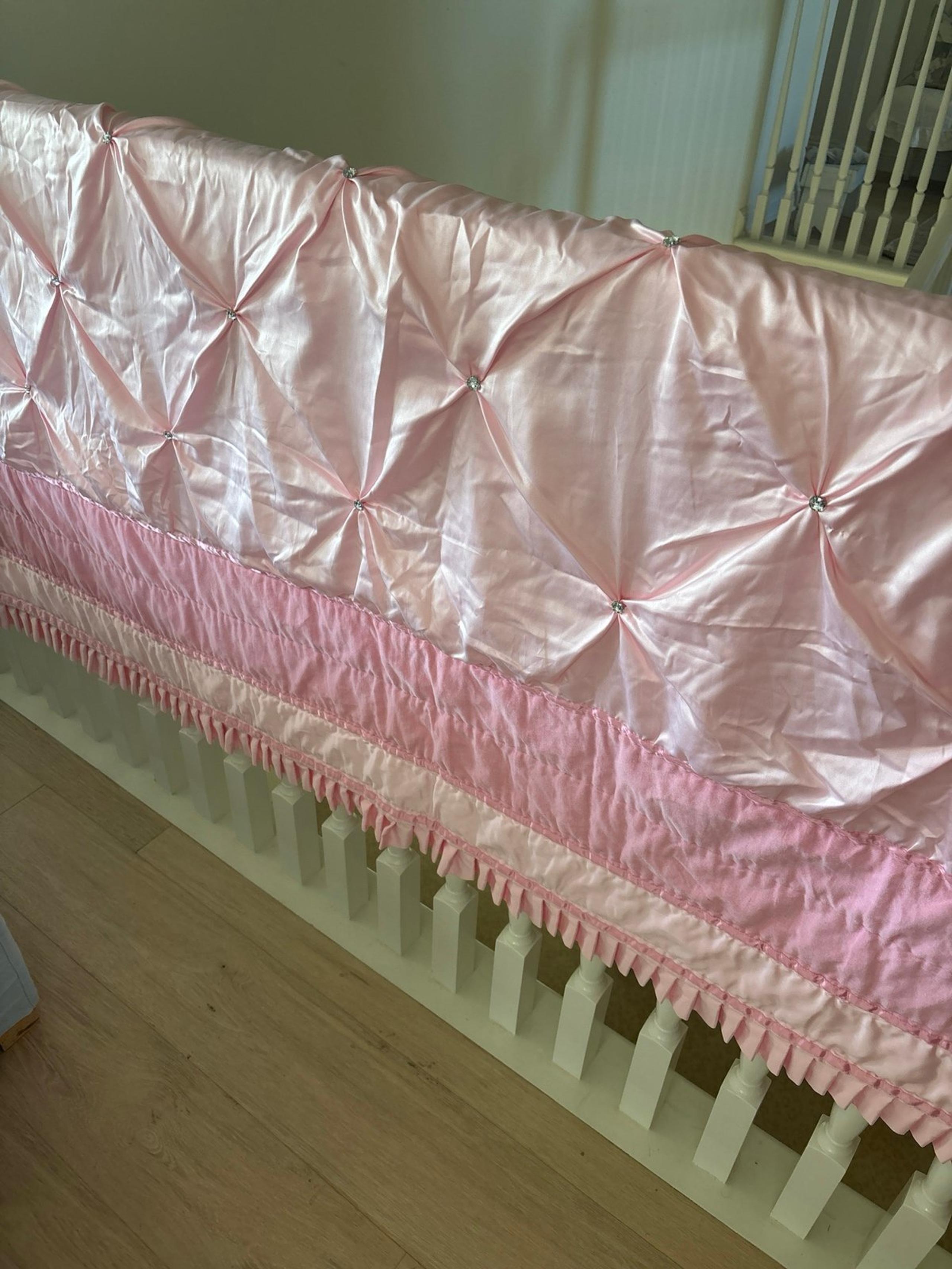 Vintage looking pink twin ruffle velvet satin quilt and sham