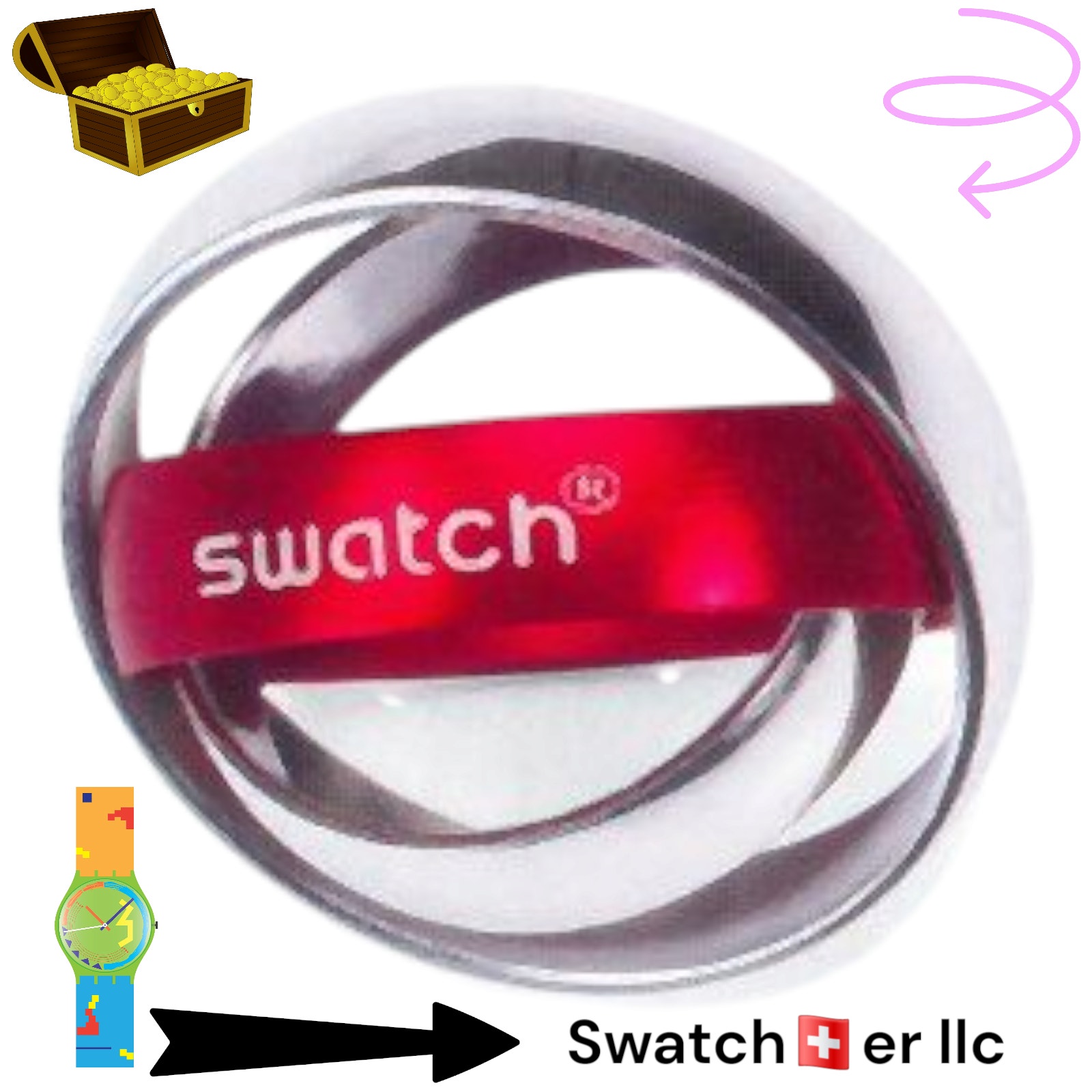 Swatch Bijoux Ring HAPPY CIRCLES Stainless Steel RED Size 7 New With packaging