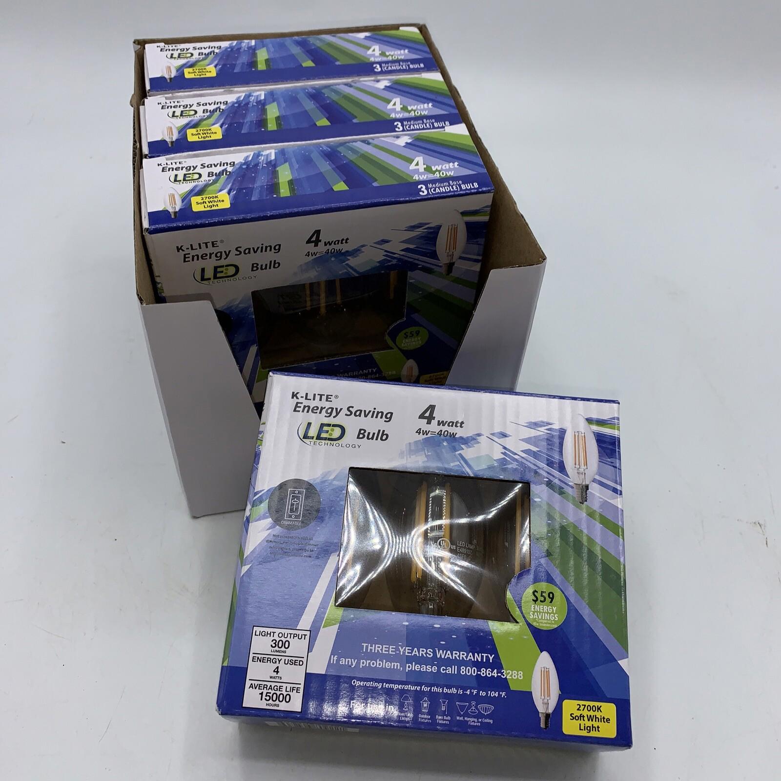 Lot Of 16 K-LITE LED Candle Bulb 4W (=40 Watt) 2700K 300 Lumen Dimmable