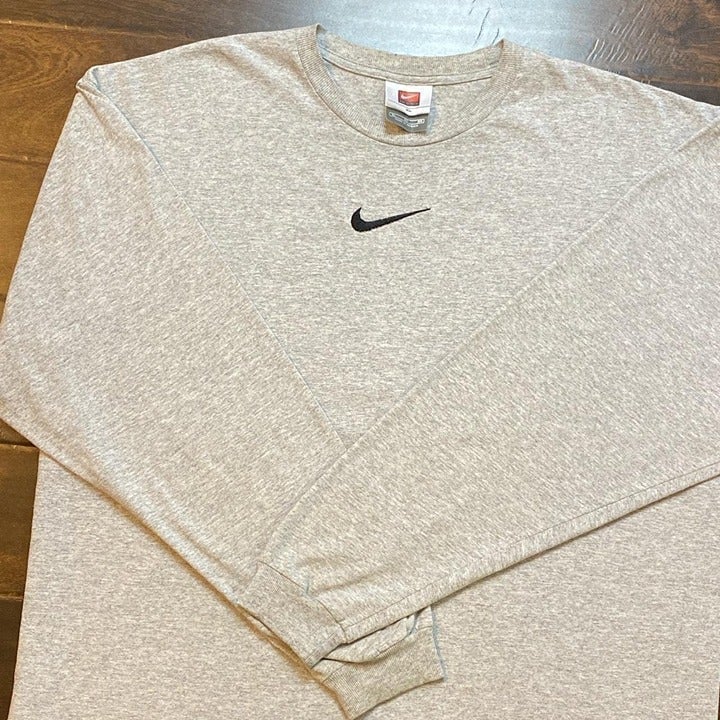Mens Gray Nike Center Logo Long Sleeve T-Shirt Size XL