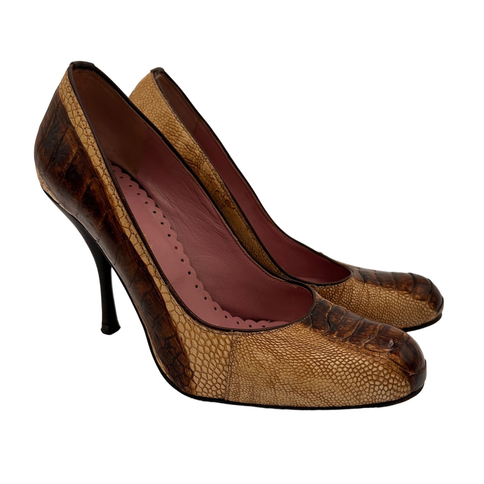 BCBGMaxAzria Brown Alligator Round Toe Heels Pumps Size 6.5