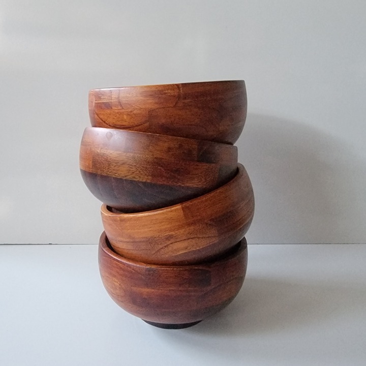 Vintage Wooden Rice Soup Bowls Set Lot