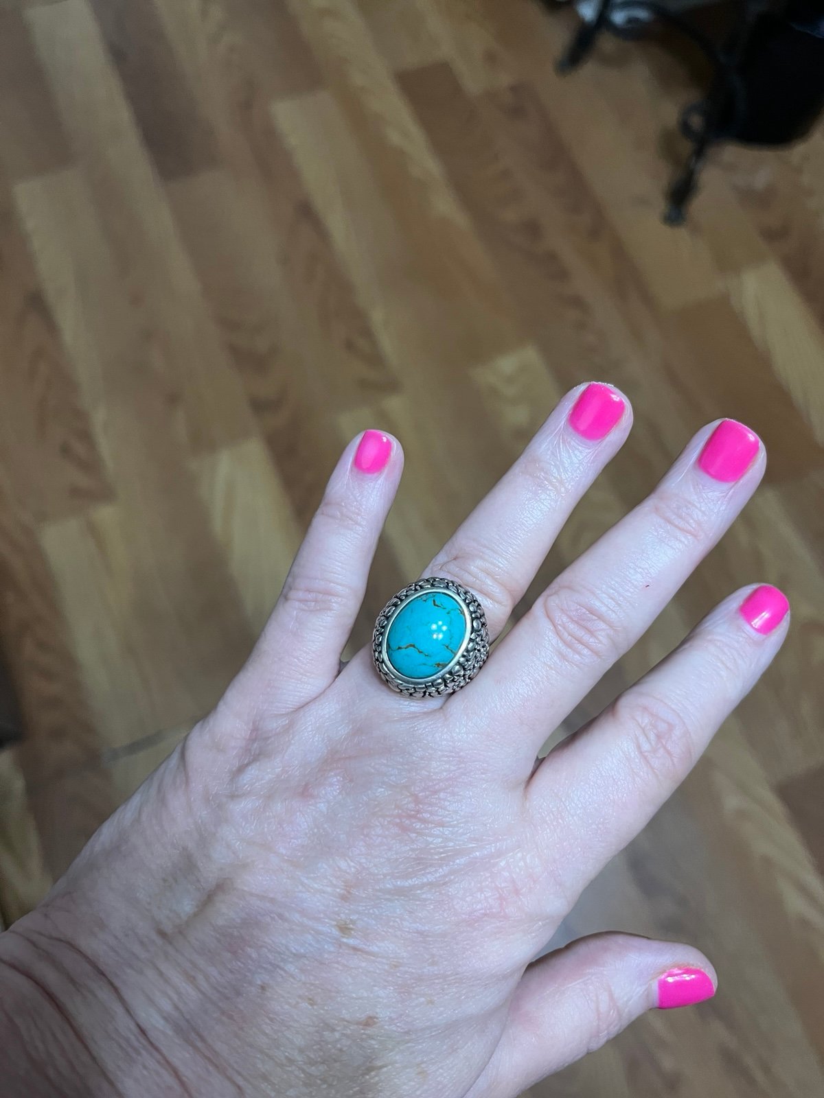 Huge sterling faux turquoise ring sz 7