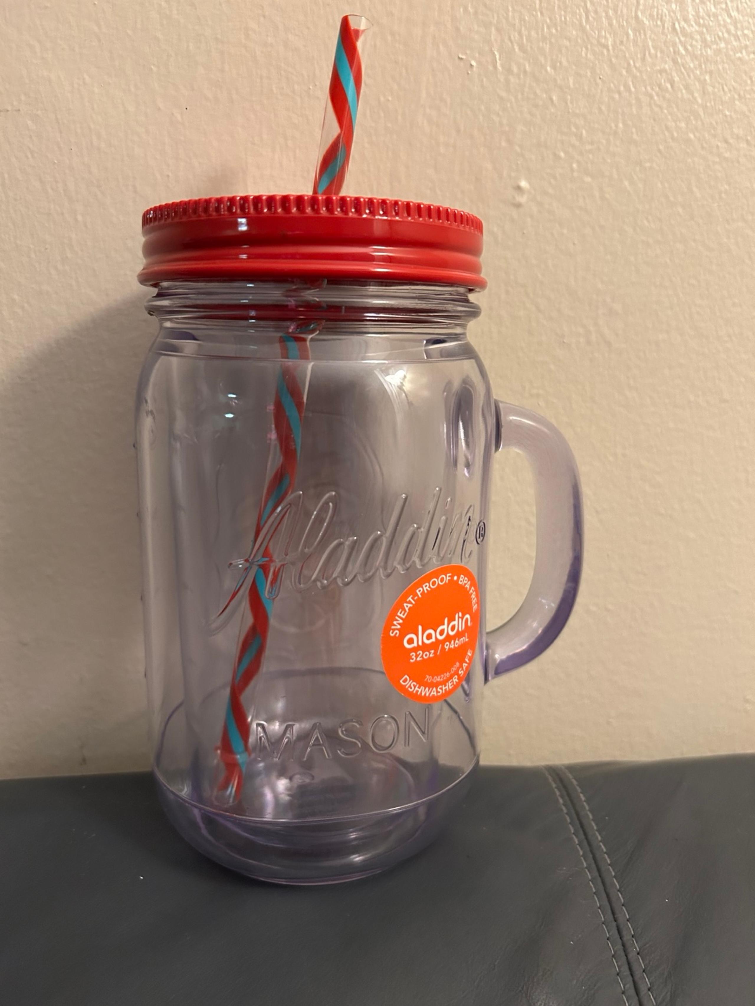 Aladdin 32oz Mason Jar Travel Mug Insulated Tumbler Red Lid
