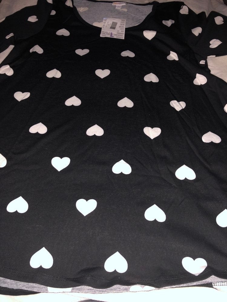 Lularoe Perfect T Tunic Black/White Polka Dot Herats Unicorn Shirt LLR Large 12+