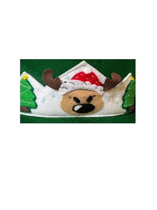 Christmas Felt Crown, Reindeer with Christmas Trees, Felt Crown, Holiday Hat