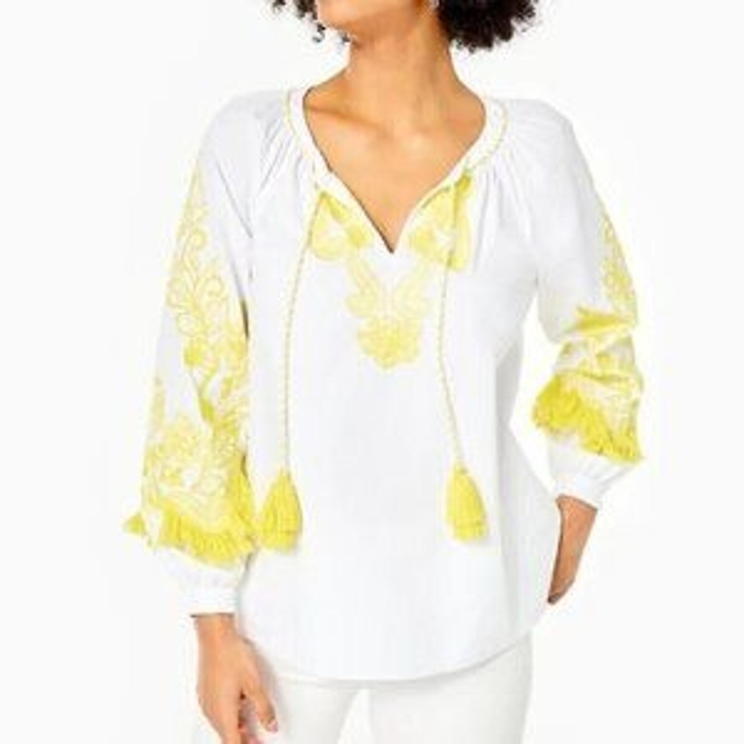 Lilly Pulitzer Kaydence Tunic Top Resort White Yellow For Women's Size Large