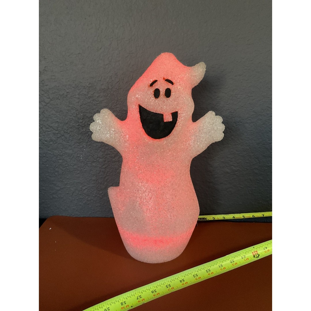 Halloween Melted Plastic Popcorn Happy Ghost 16” Color Change Light Clear White