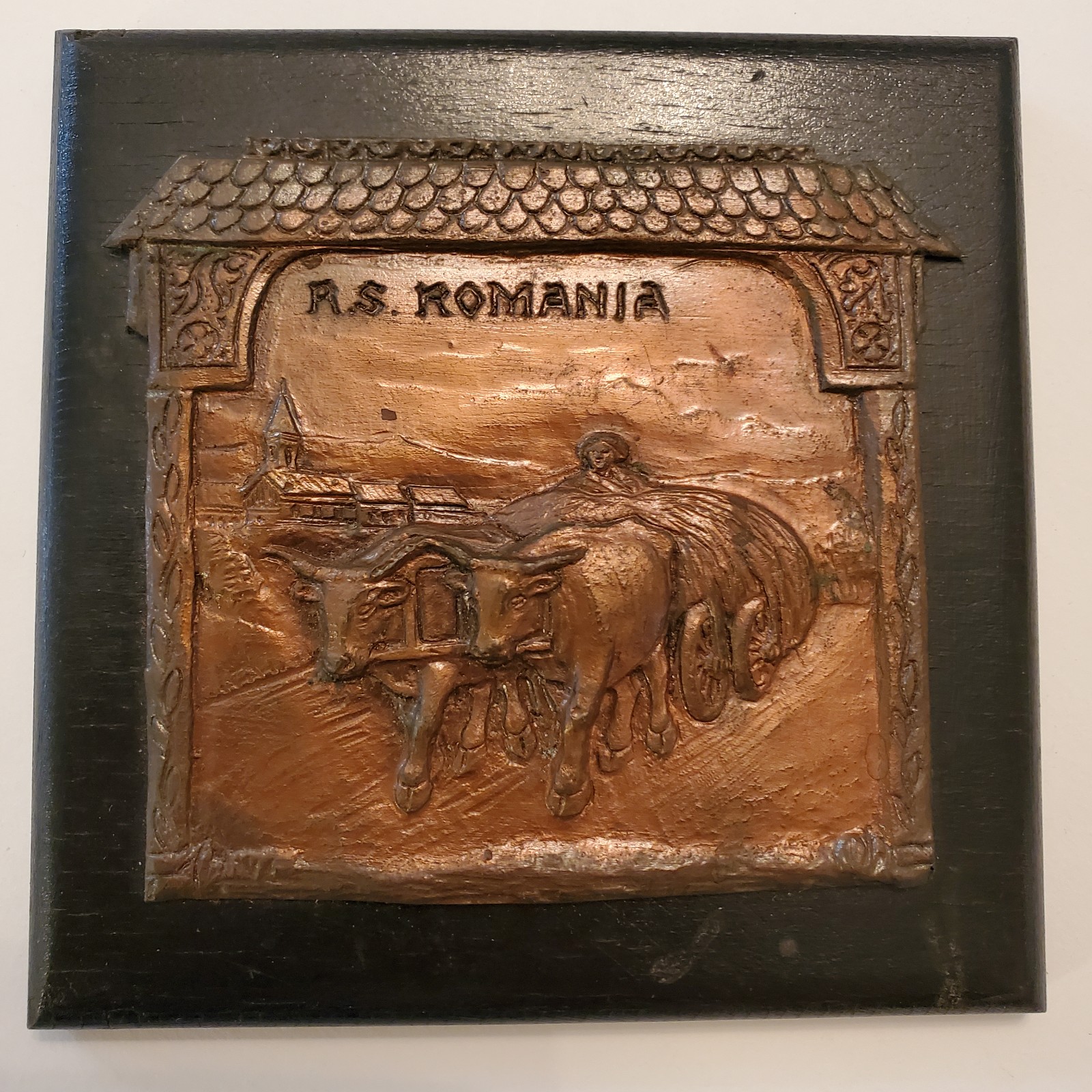 Copper Relief Ox Cart Wall Art