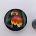 Vtg.Handmade Wooden Box & Cylinder Jar Adorned With Parrot & Tropical Foliage