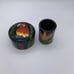 Vtg.Handmade Wooden Box & Cylinder Jar Adorned With Parrot & Tropical Foliage