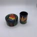 Vtg.Handmade Wooden Box & Cylinder Jar Adorned With Parrot & Tropical Foliage