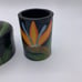 Vtg.Handmade Wooden Box & Cylinder Jar Adorned With Parrot & Tropical Foliage