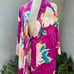 Natori floral midi wrap robe kimono sleeves Sz Small fuchsia pink polyester
