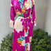 Natori floral midi wrap robe kimono sleeves Sz Small fuchsia pink polyester