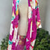 Natori floral midi wrap robe kimono sleeves Sz Small fuchsia pink polyester