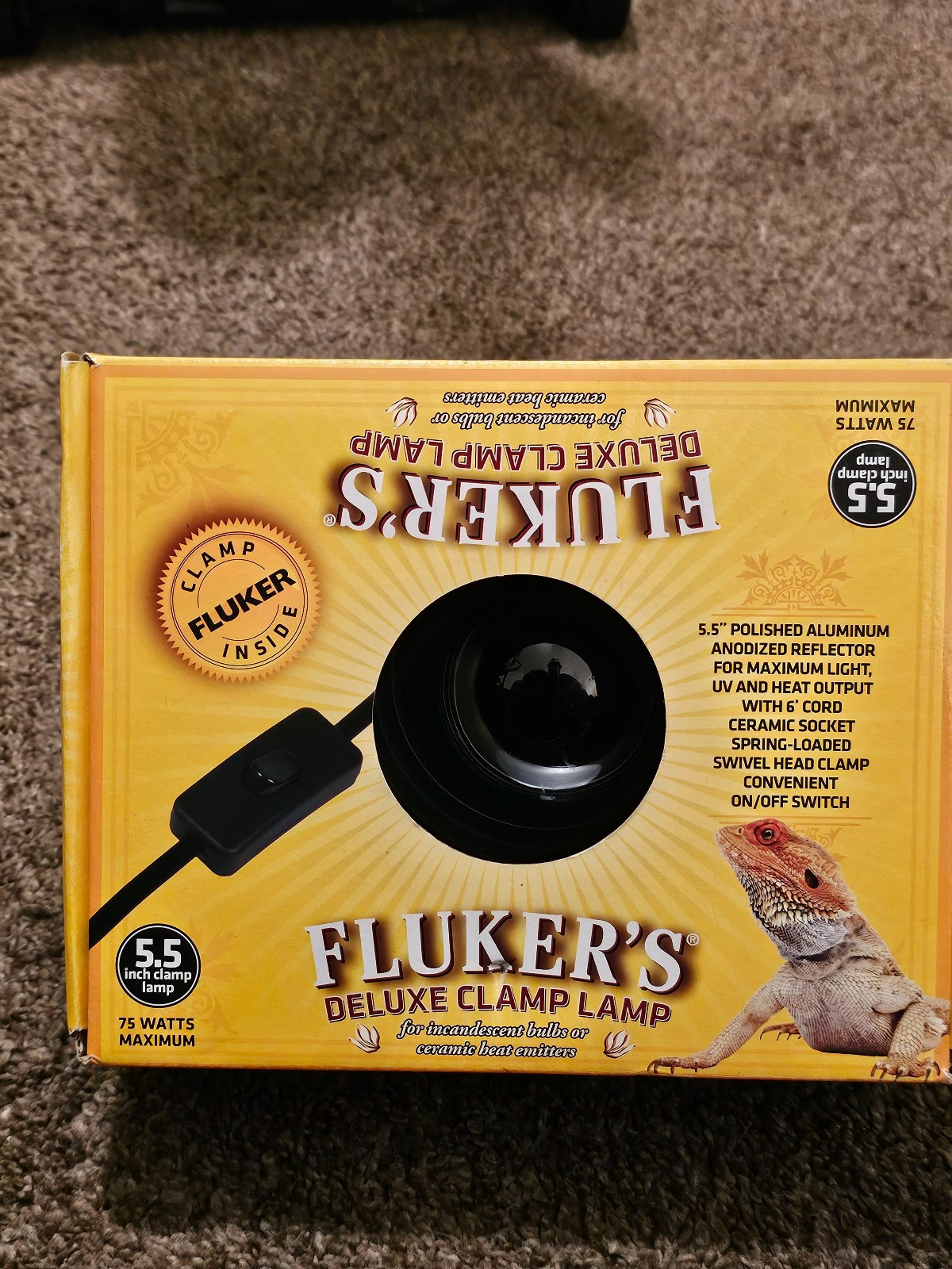 Fluker's Deluxe Clamp  Lamp with Switch for Reptiles 8.5" 150W NEW Sb