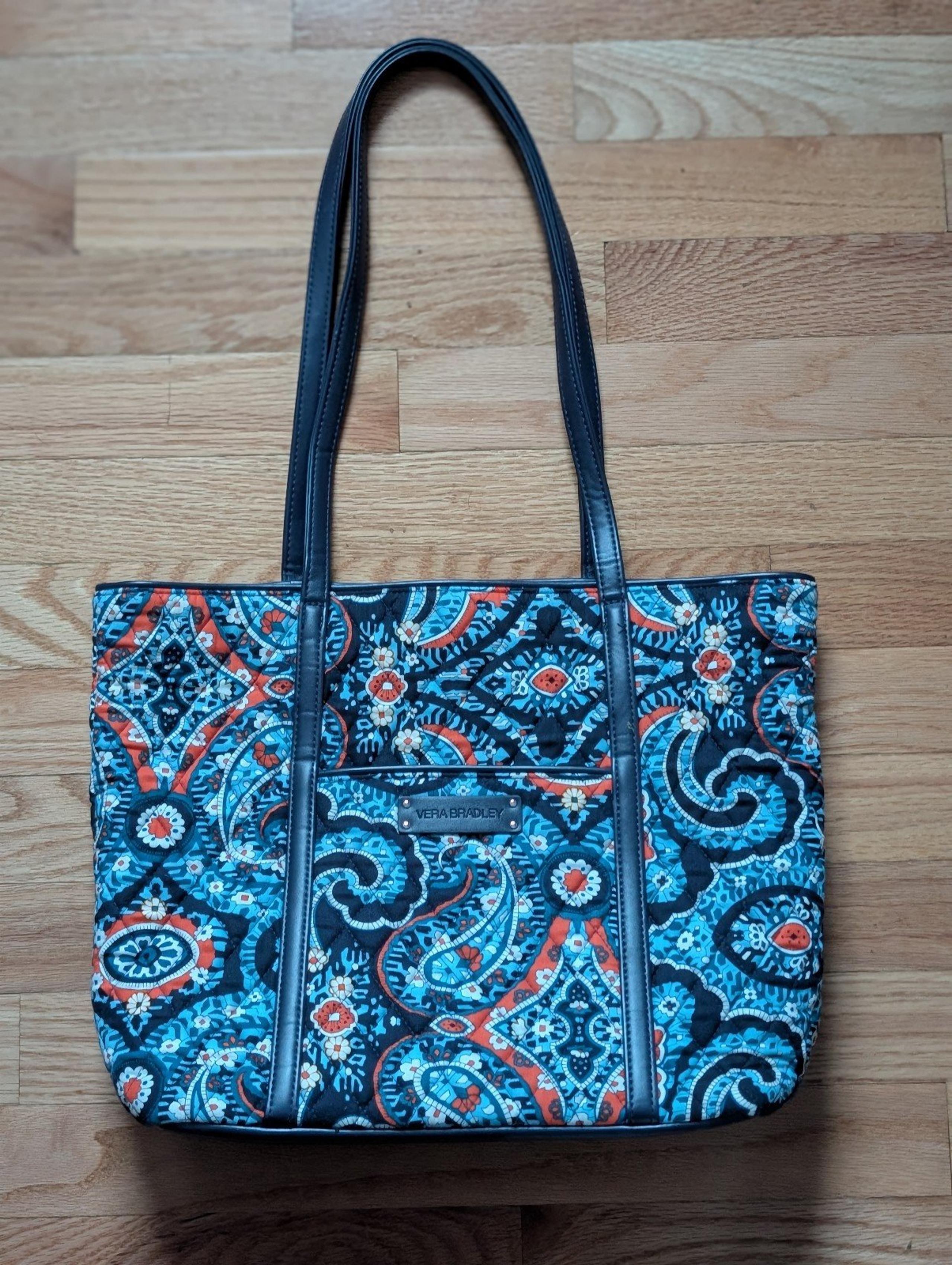 Vera Bradley Paisley Faux Leather Shoulder Strap Quilted Tote Bag