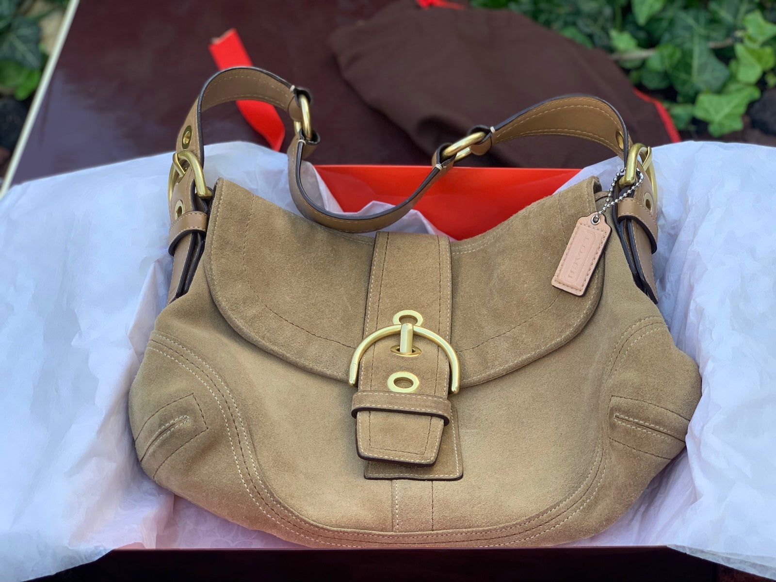 Y2K tan suede Coach Soho Hazel hobo magnetic snap w/ dustbag tissue sales & box