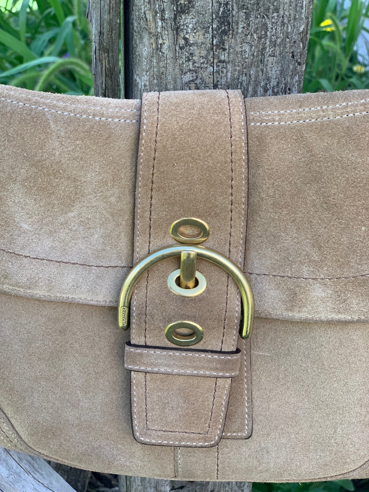 Y2K tan suede Coach Soho Hazel hobo magnetic snap w/ dustbag tissue sales & box